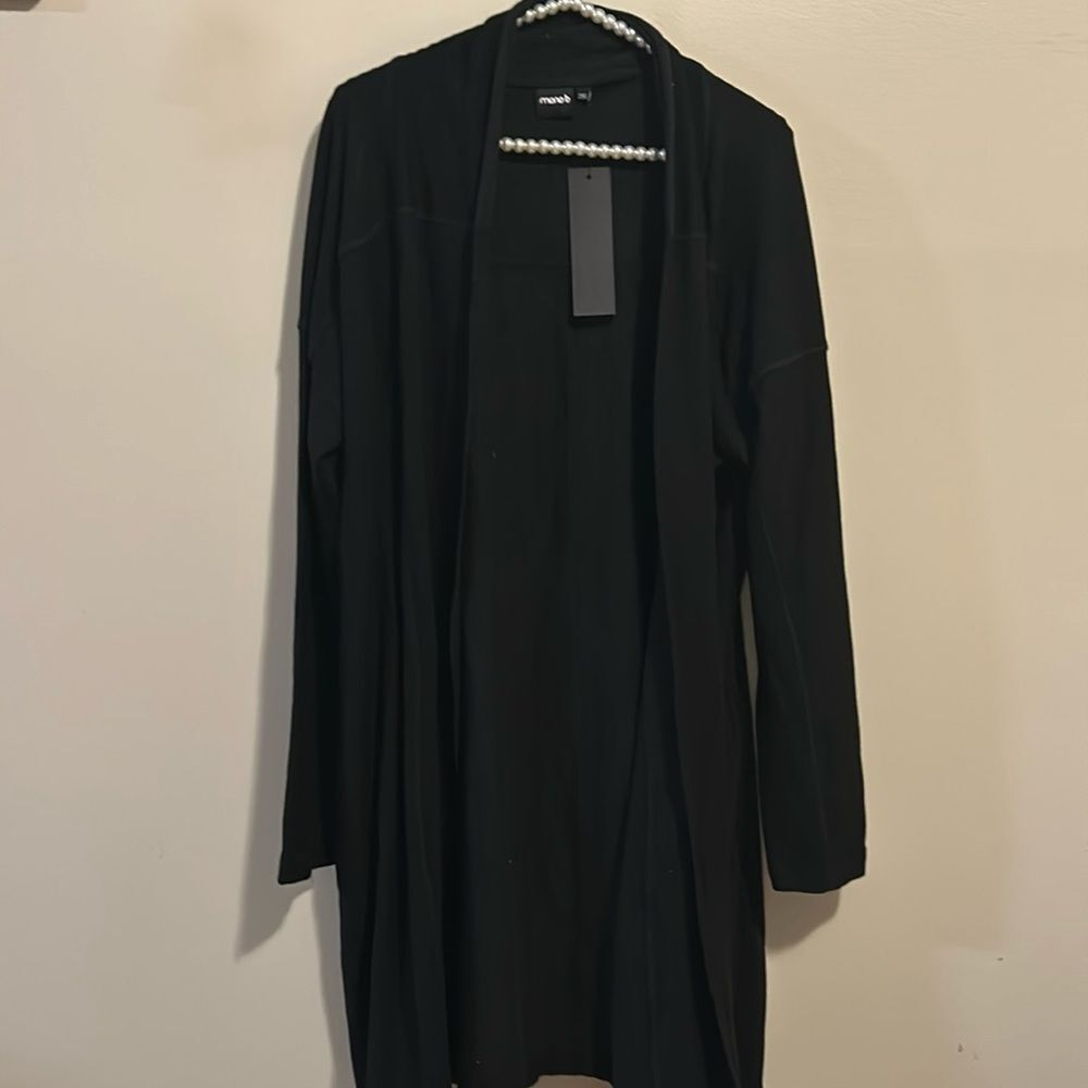 NEW Mono B Womens Black Longline Open Front Cardigan Duster Sweater Pockets XL
